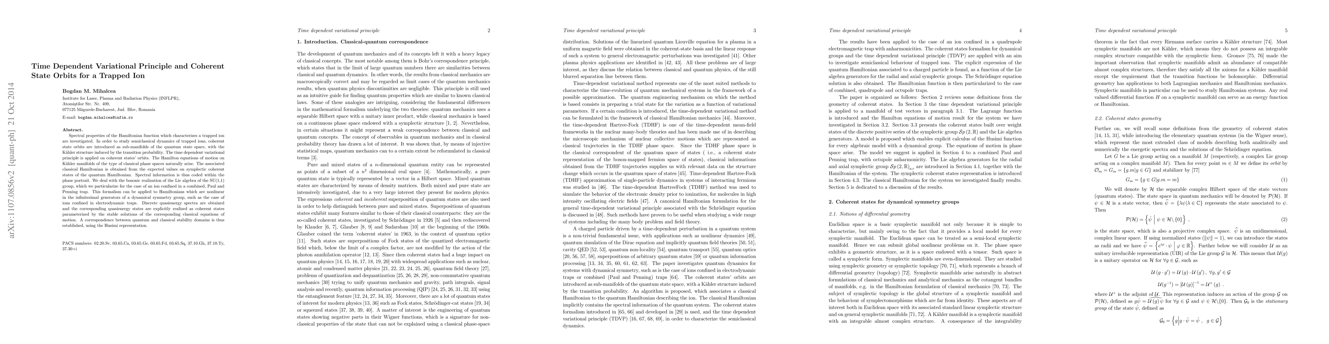 Thumbnail for Time Dependent Variational Principle and Coherent State Orbits for a
  Trapped Ion