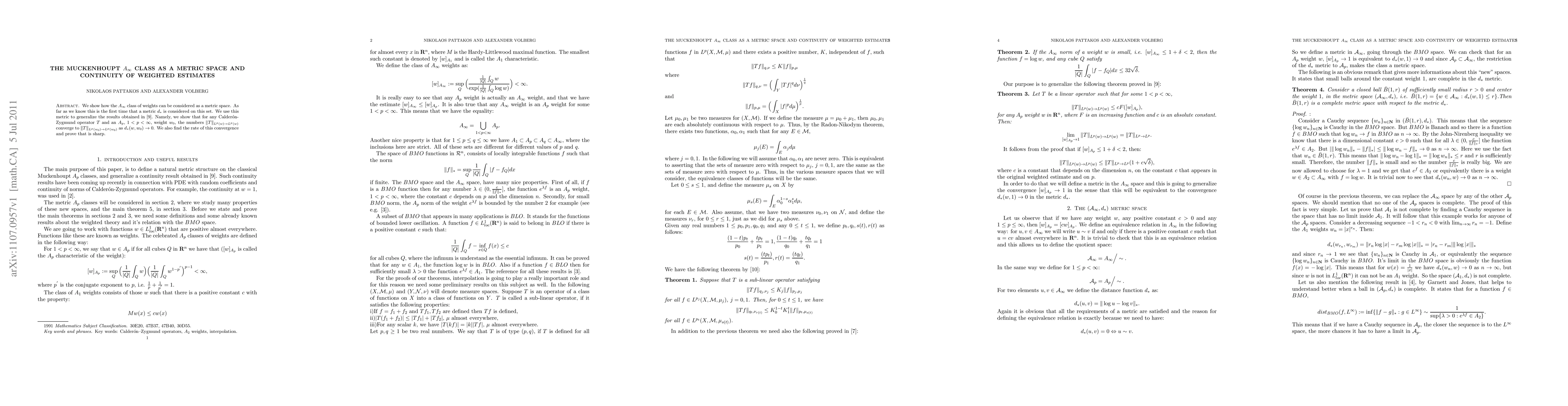 Thumbnail for The Muckenhoupt $A_\infty$ class as a metric space and continuity of
  weighted estimates