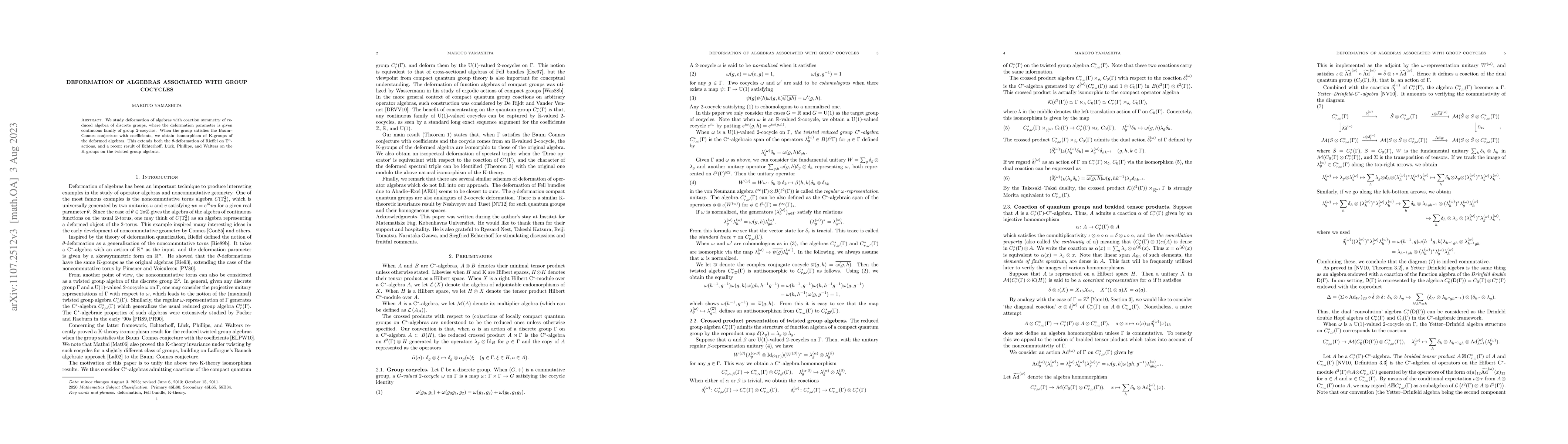 Thumbnail for Deformation of algebras associated with group cocycles