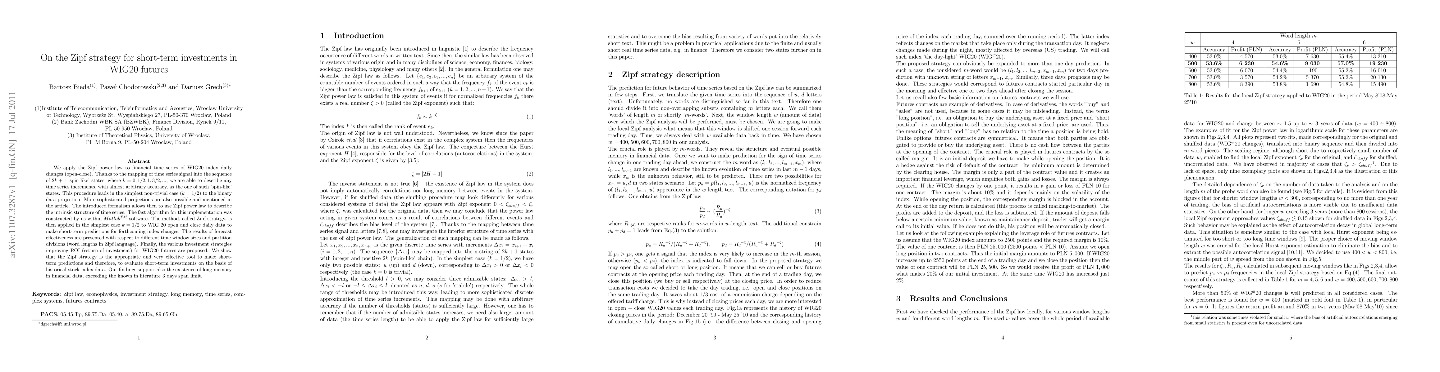 Thumbnail for On the Zipf strategy for short-term investments in WIG20 futures