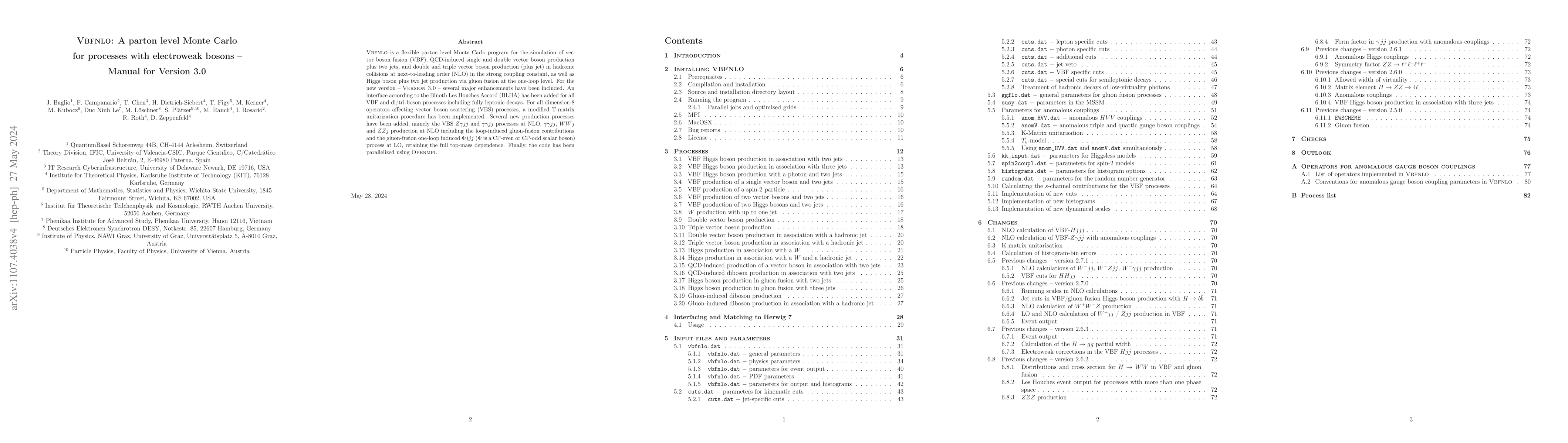 Thumbnail for VBFNLO: A parton level Monte Carlo for processes with electroweak bosons
  -- Manual for Version 3.0