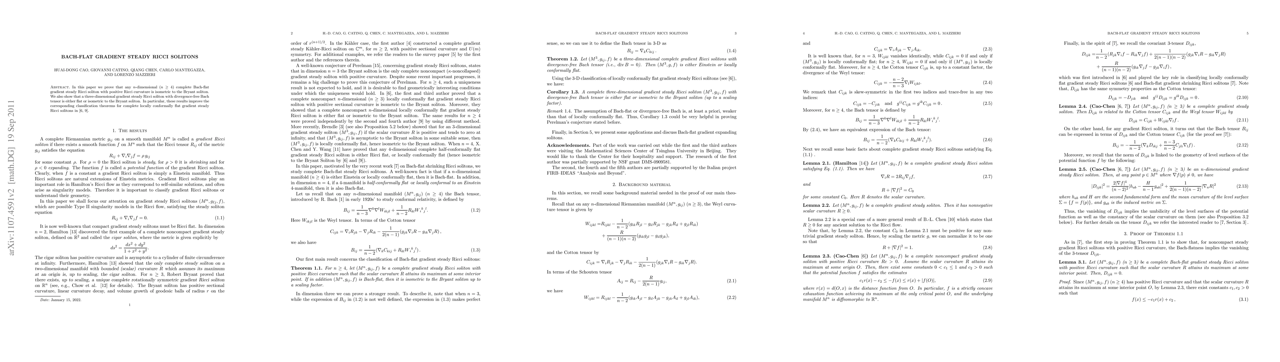 Thumbnail for Bach-flat gradient steady Ricci solitons