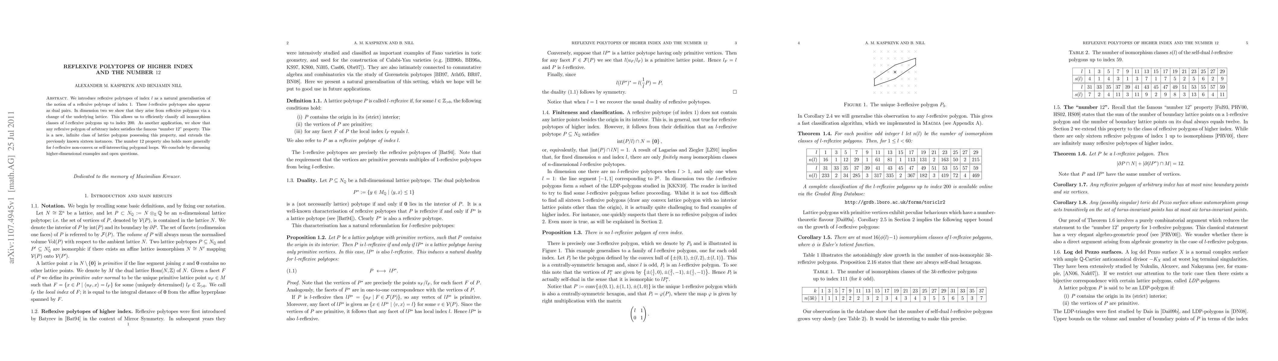 Thumbnail for Reflexive polytopes of higher index and the number 12