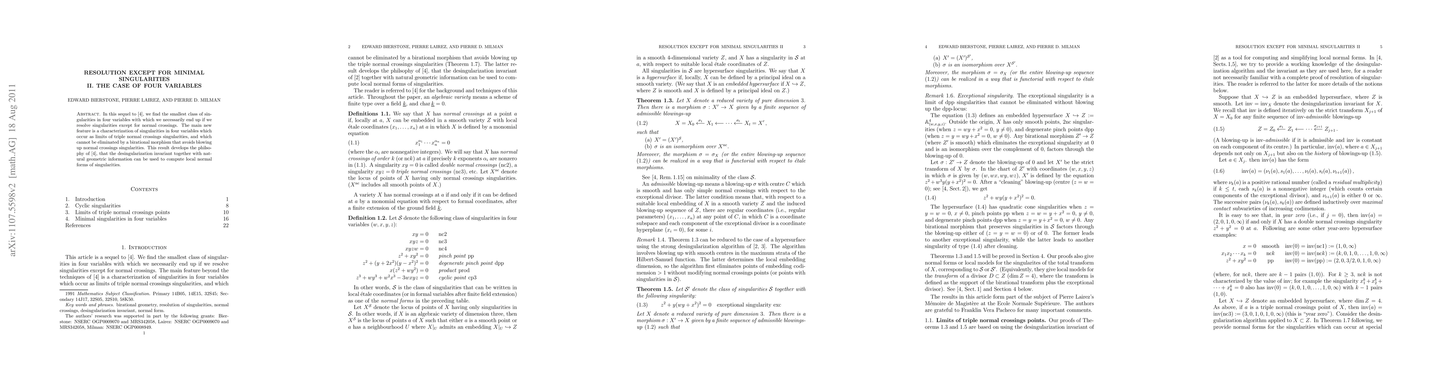 Thumbnail for Resolution except for minimal singularities II. The case of four
  variables