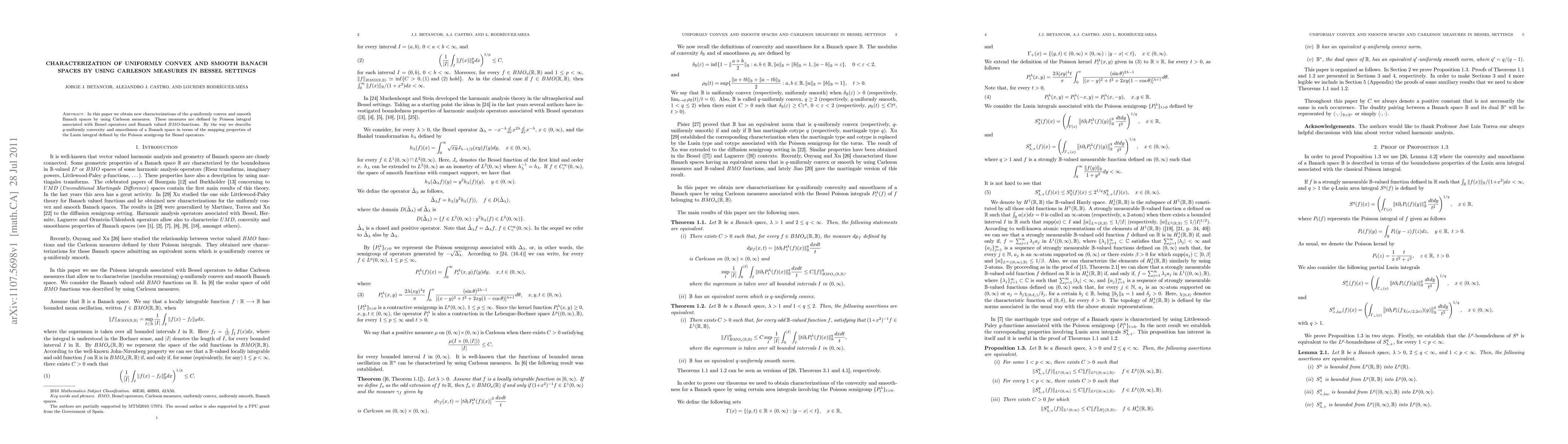 Thumbnail for Characterization of uniformly convex and smooth Banach spaces by using
  Carleson measures in Bessel settings