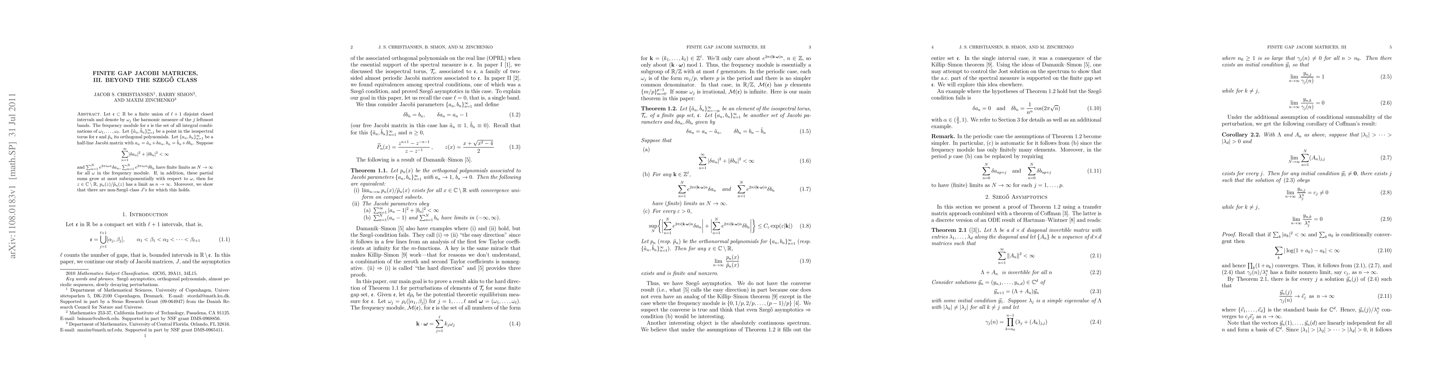 Thumbnail for Finite Gap Jacobi Matrices, III. Beyond the Szeg\H{o} Class