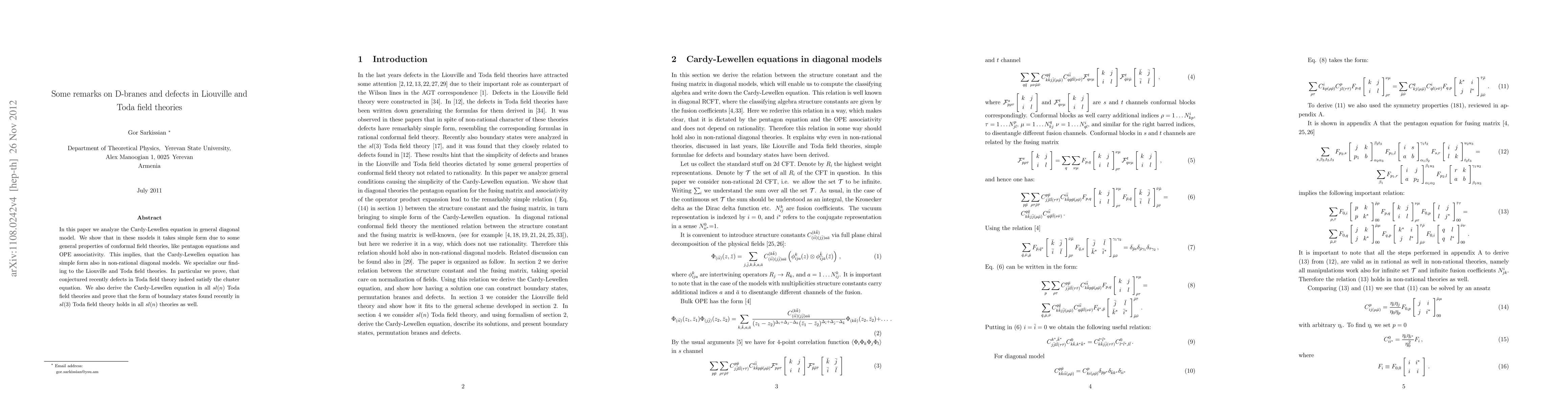Thumbnail for Some remarks on D-branes and defects in Liouville and Toda field
  theories
