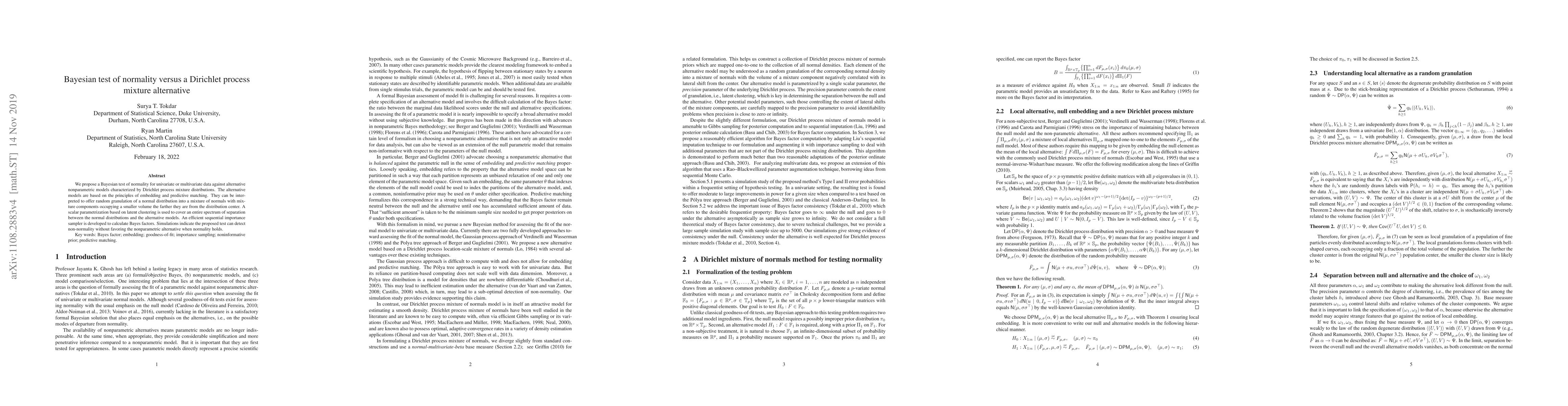 Thumbnail for Bayesian test of normality versus a Dirichlet process mixture
  alternative
