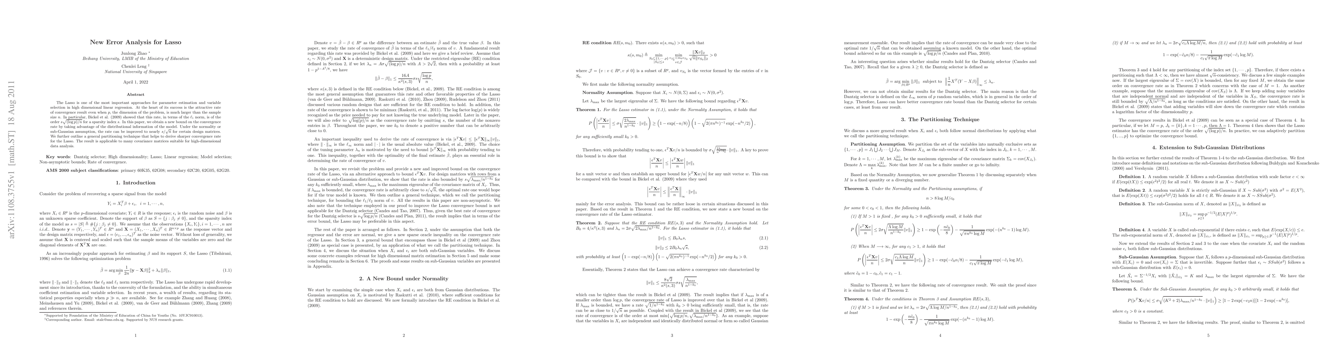 Thumbnail for New Error Analysis for Lasso