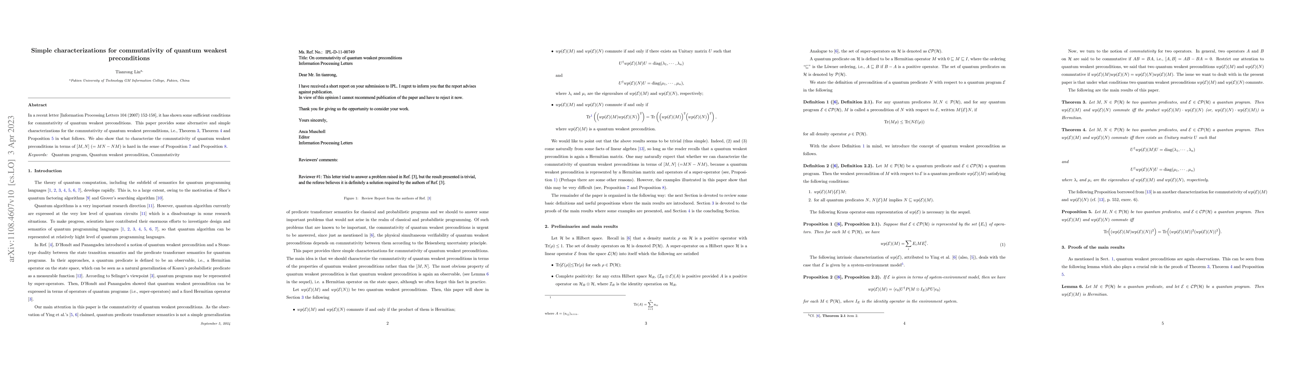 Thumbnail for Simple characterizations for commutativity of quantum weakest
  preconditions