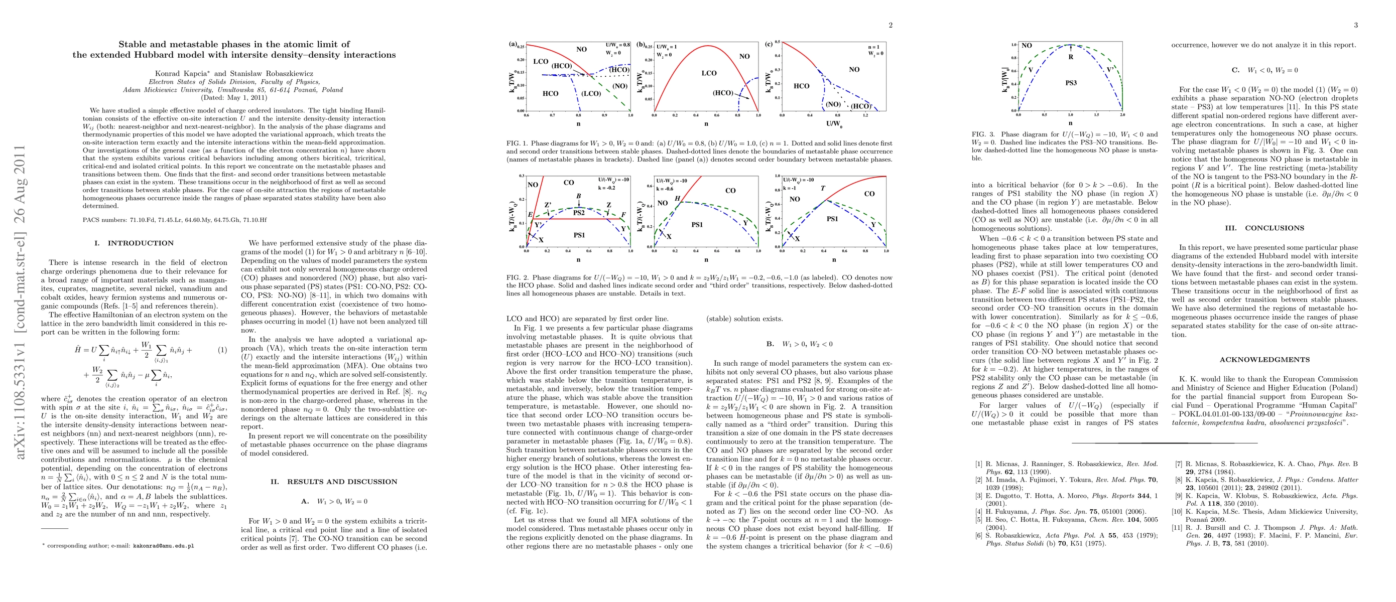 Thumbnail for Stable and metastable phases in the atomic limit of the extended Hubbard
  model with intersite density-density interactions