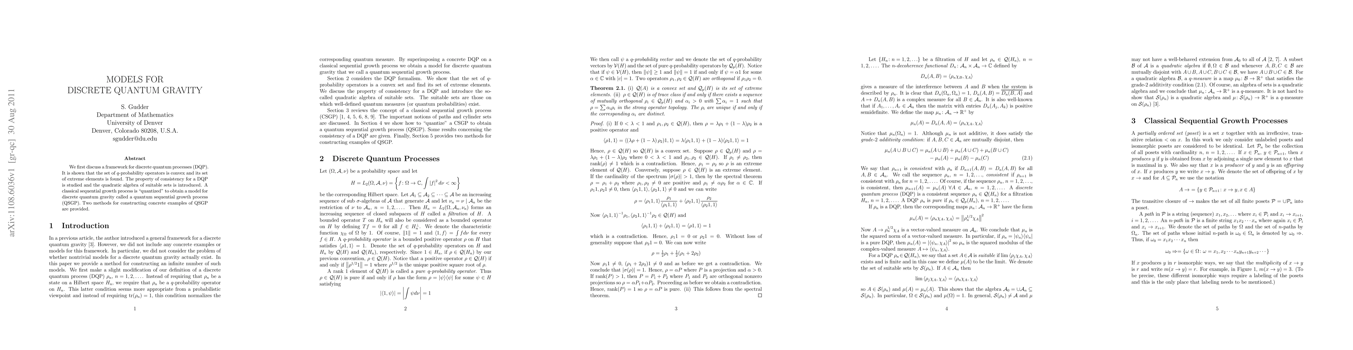 Thumbnail for Models for Discrete Quantum Gravity