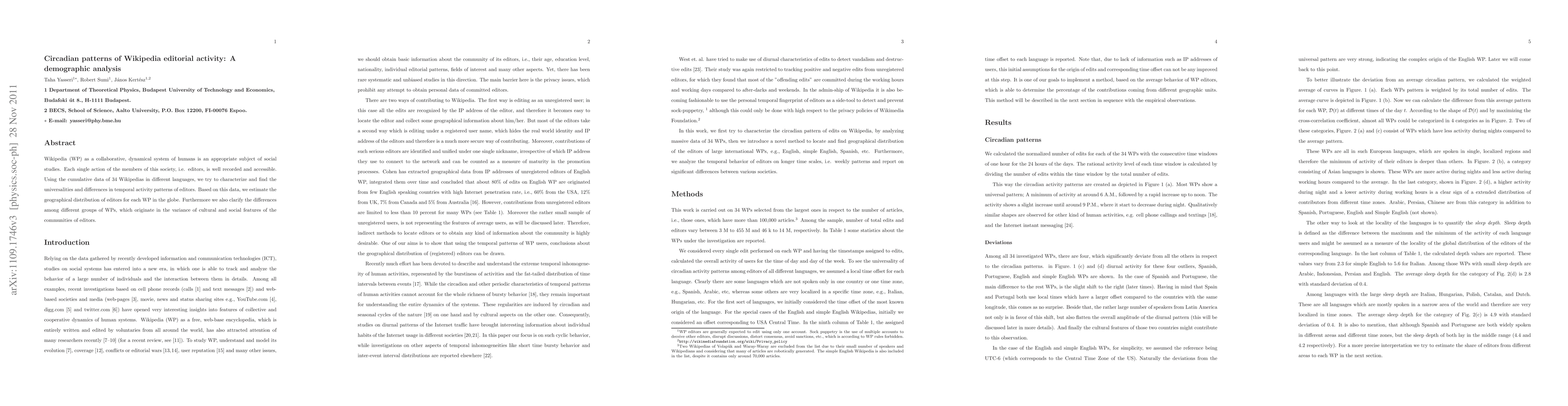 Thumbnail for Circadian patterns of Wikipedia editorial activity: A demographic
  analysis