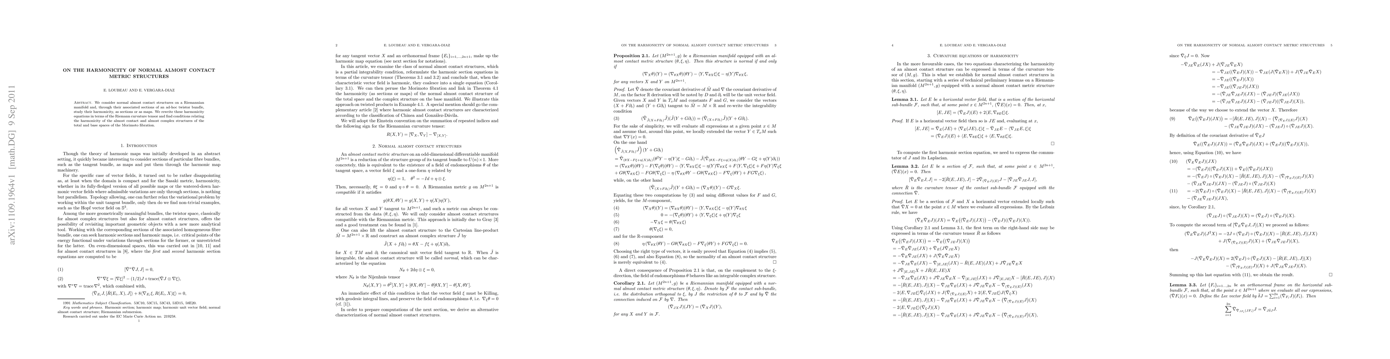Thumbnail for On the harmonicity of normal almost contact metric structures