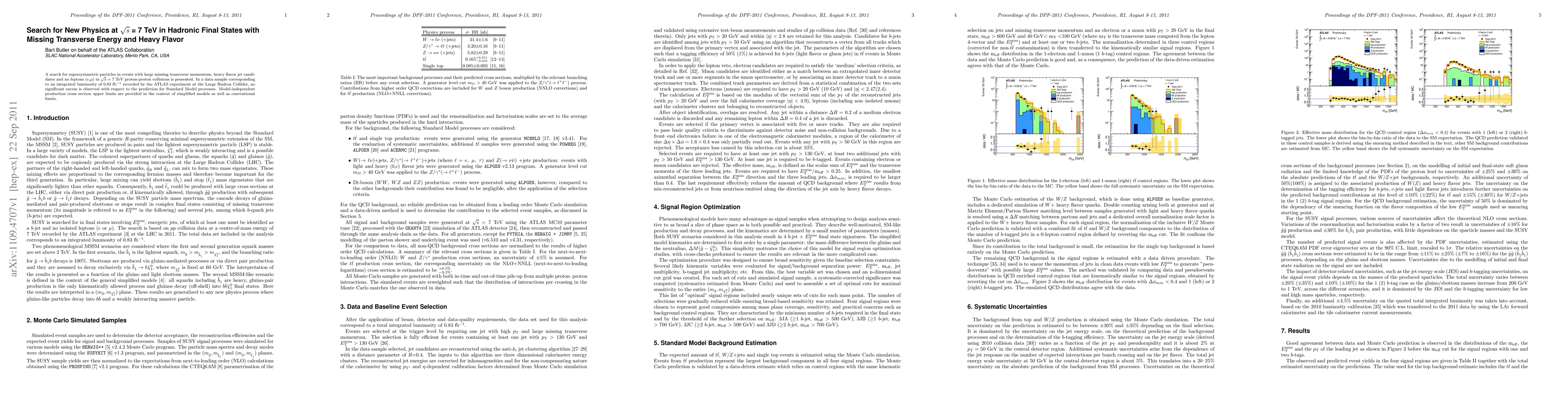 Thumbnail for Search for New Physics at {\surd}s = 7 TeV in Hadronic Final States with
  Missing Transverse Energy and Heavy Flavor
