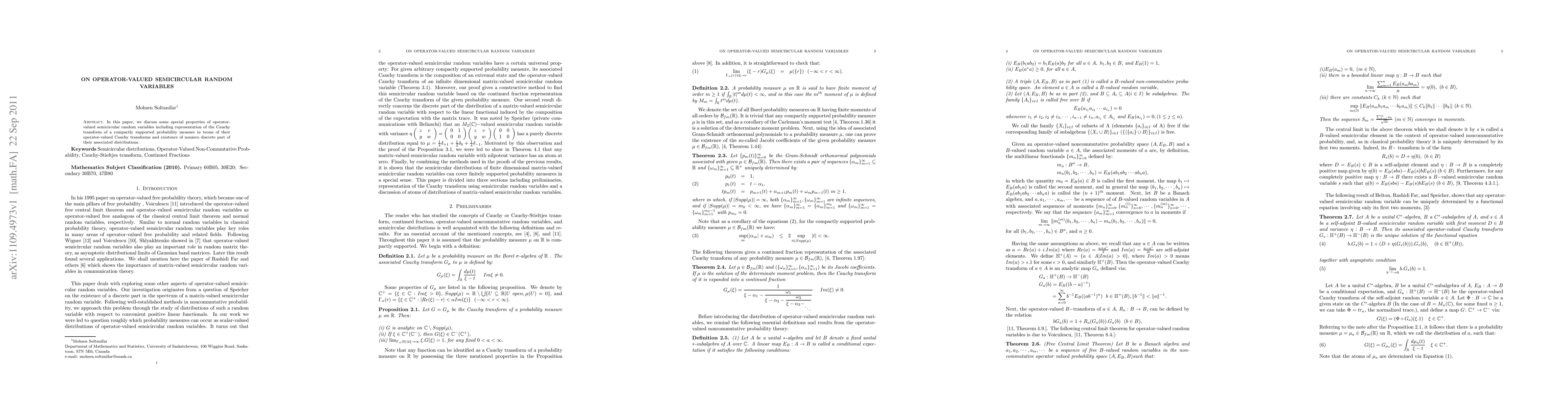 Thumbnail for On Operator-valued Semicircular Random Variables