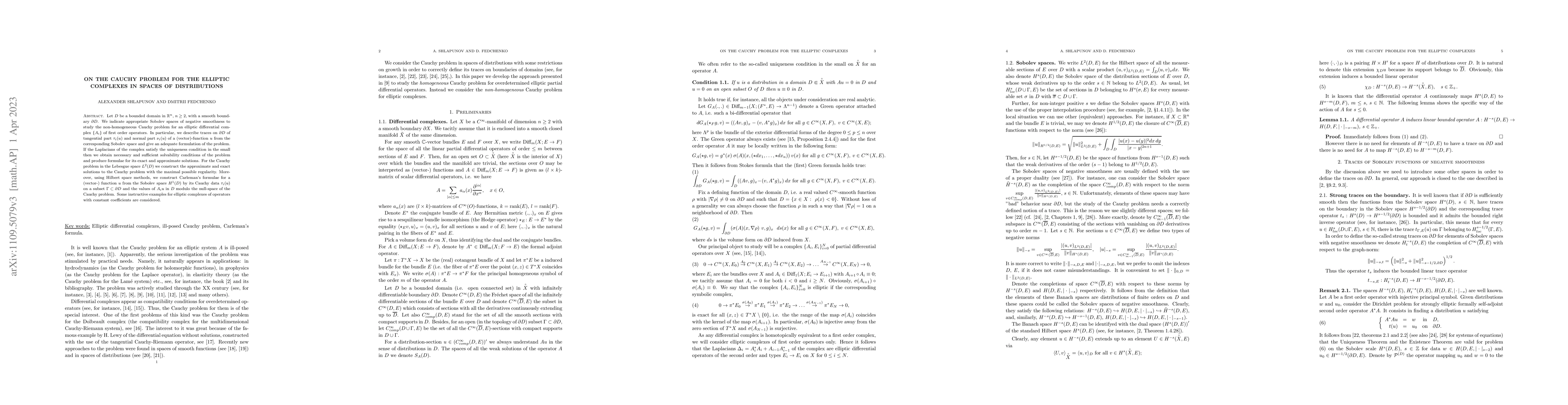 Thumbnail for On the Cauchy Problem for Elliptic Complexes in Spaces of Distributions