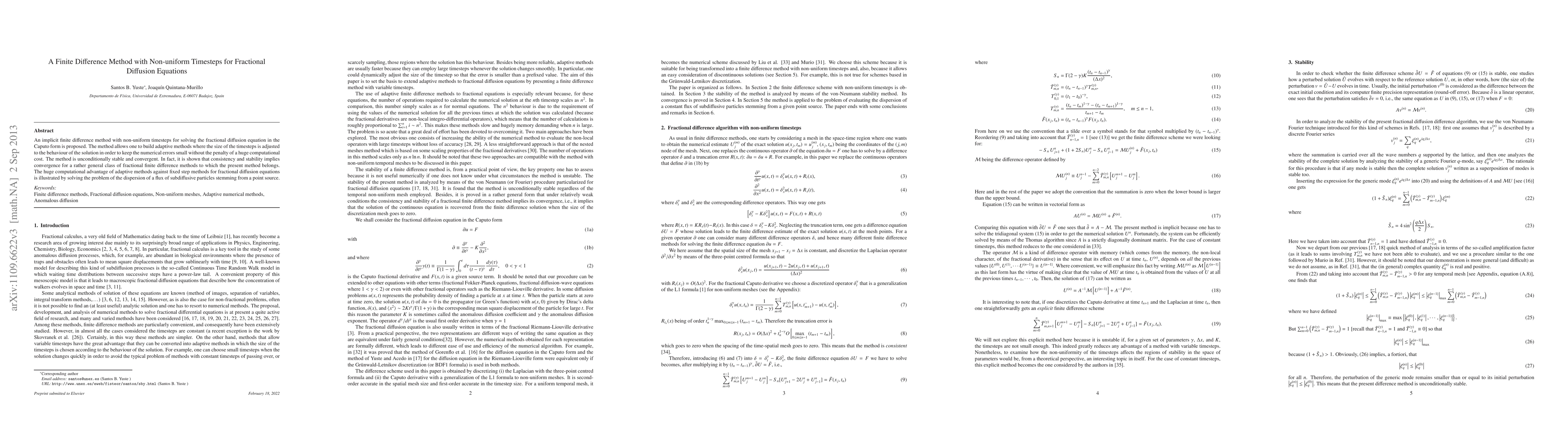 Thumbnail for A Finite Difference Method with Non-uniform Timesteps for Fractional
  Diffusion Equations