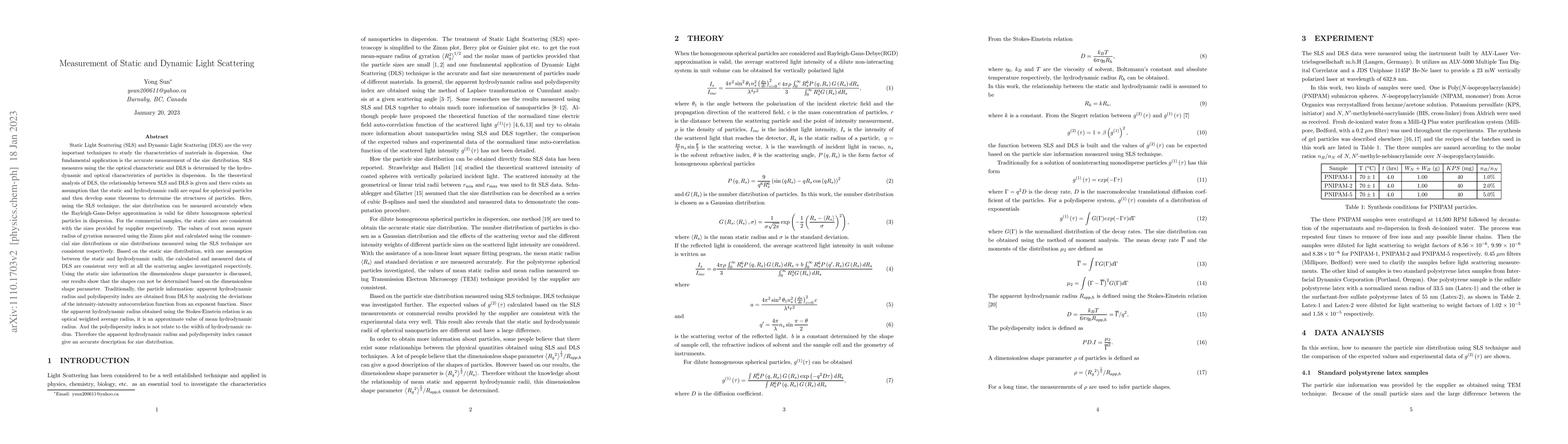 Thumbnail for Measurement of Static and Dynamic Light Scattering