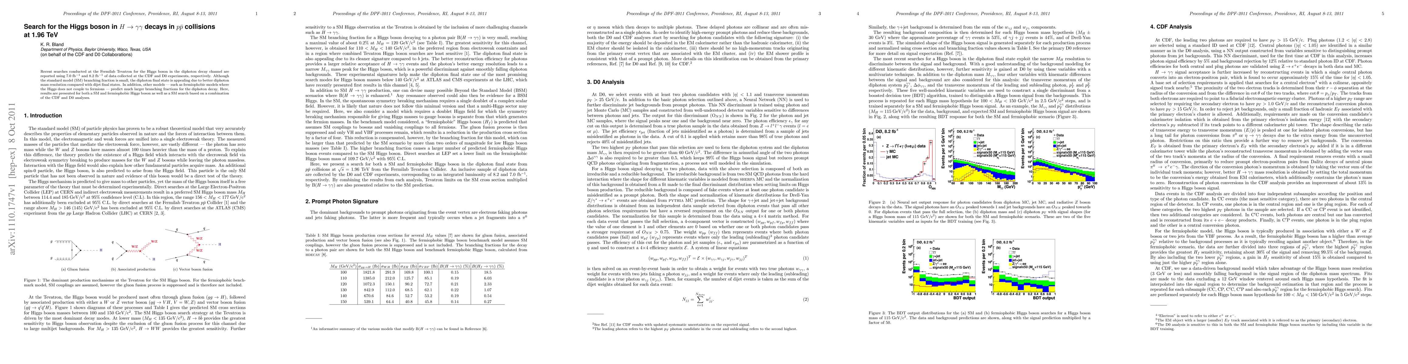 Thumbnail for Search for the Higgs boson in H->\gamma\gamma\ decays in $p\bar{p}$
  collisions at 1.96 TeV