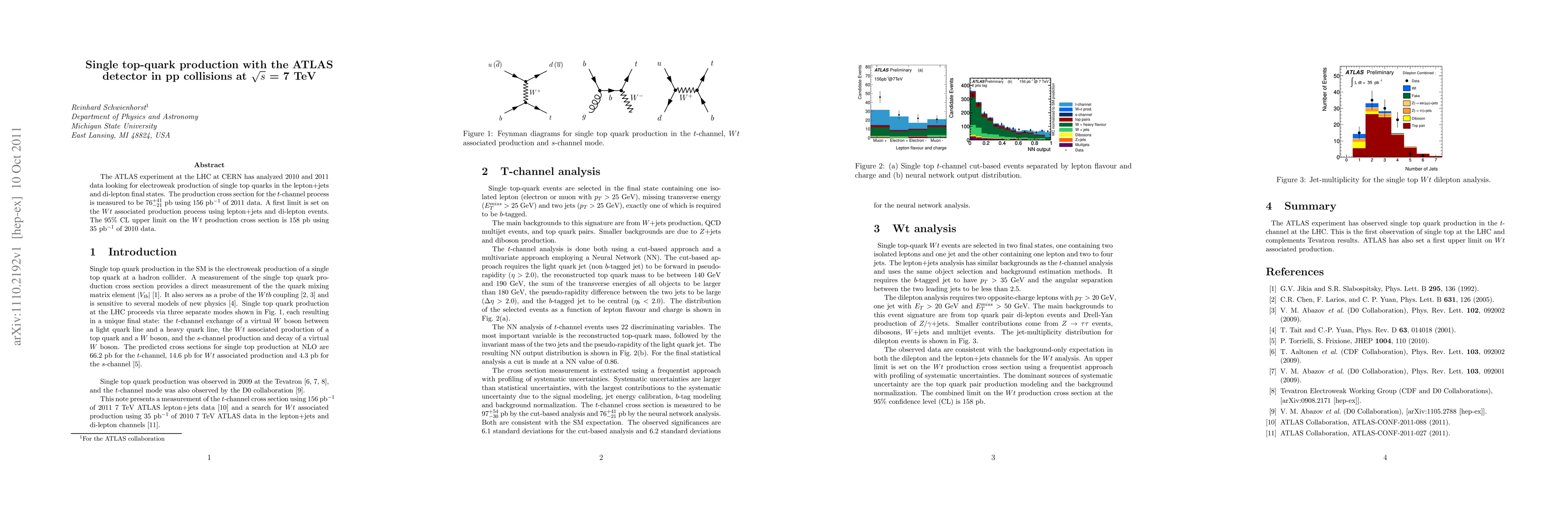 Thumbnail for Single top-quark production with the ATLAS detector in pp collisions at
  sqrt(s)=7TeV