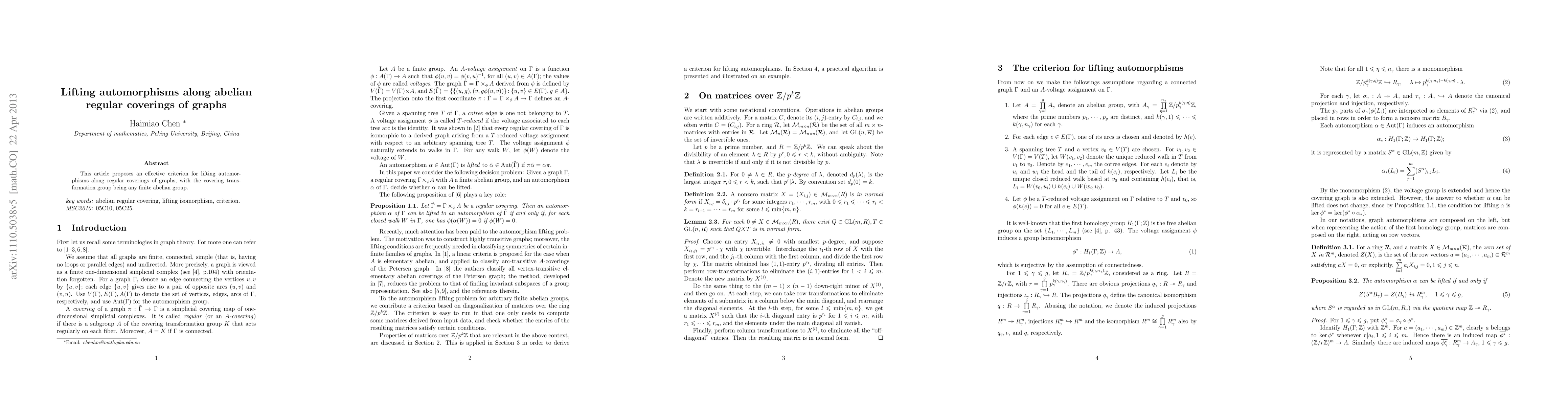 Thumbnail for Lifting automorphisms along abelian regular coverings of graphs