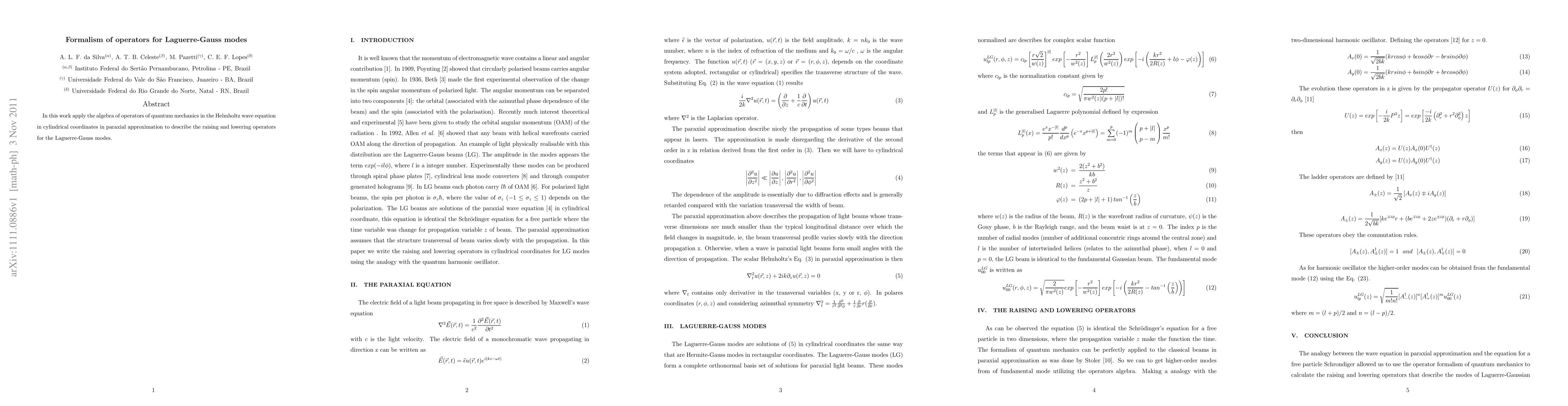 Thumbnail for Formalism of operators for Laguerre-Gauss modes