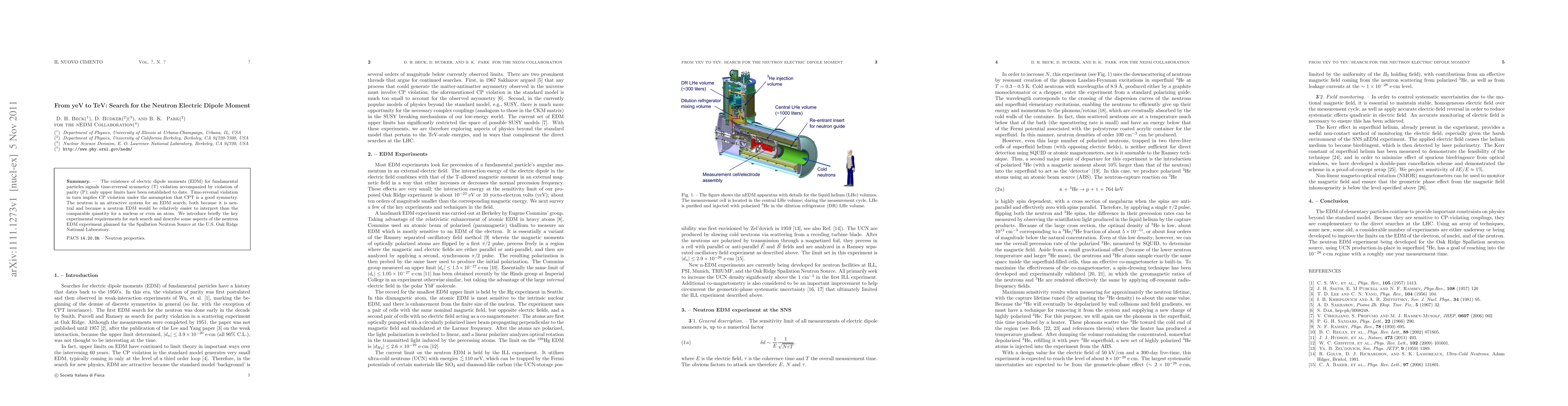 Thumbnail for From yeV to TeV: Search for the Neutron Electric Dipole Moment