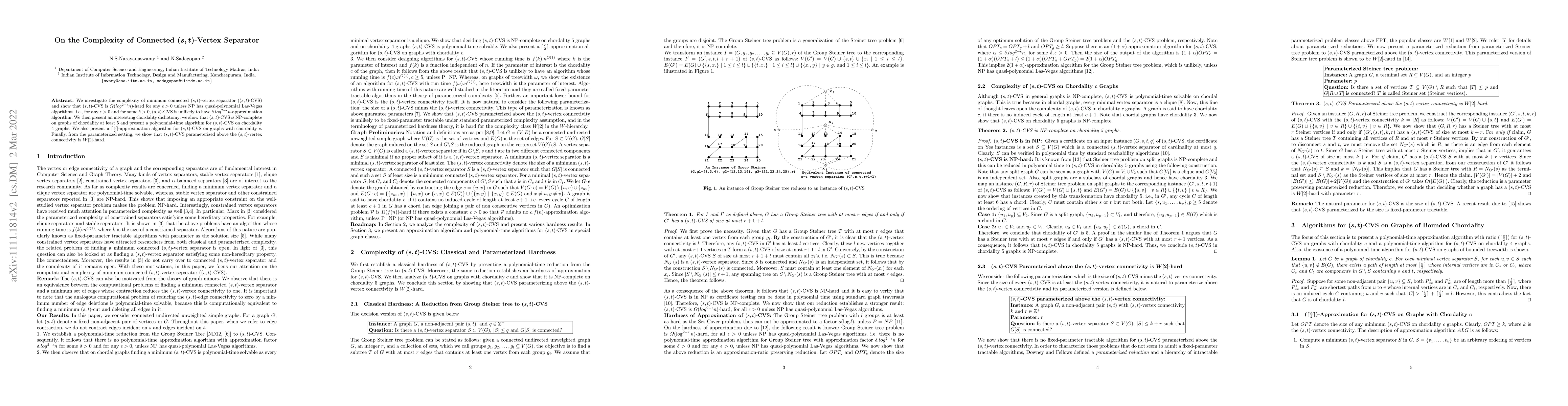 Thumbnail for On the Complexity of Connected $(s,t)$-Vertex Separator