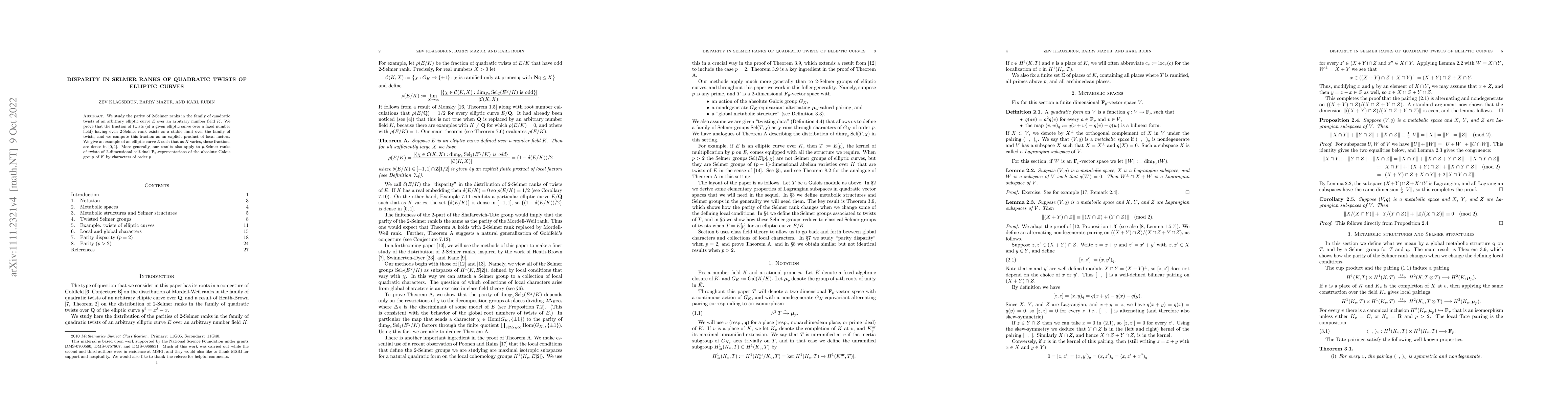 Thumbnail for Disparity in Selmer ranks of quadratic twists of elliptic curves