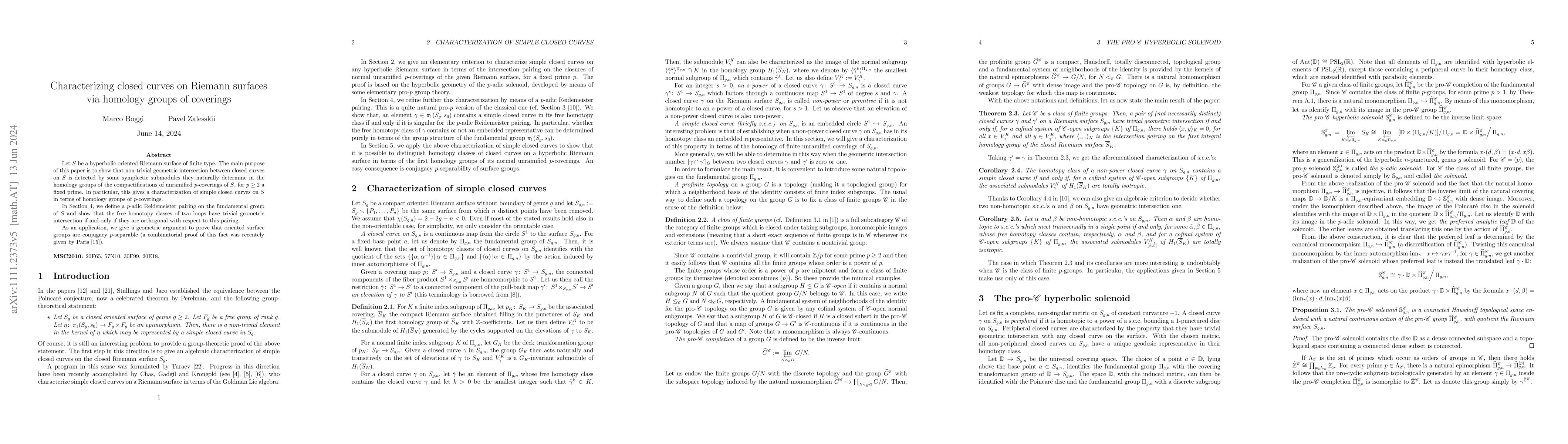 Thumbnail for Characterizing closed curves on Riemann surfaces via homology groups of
  coverings