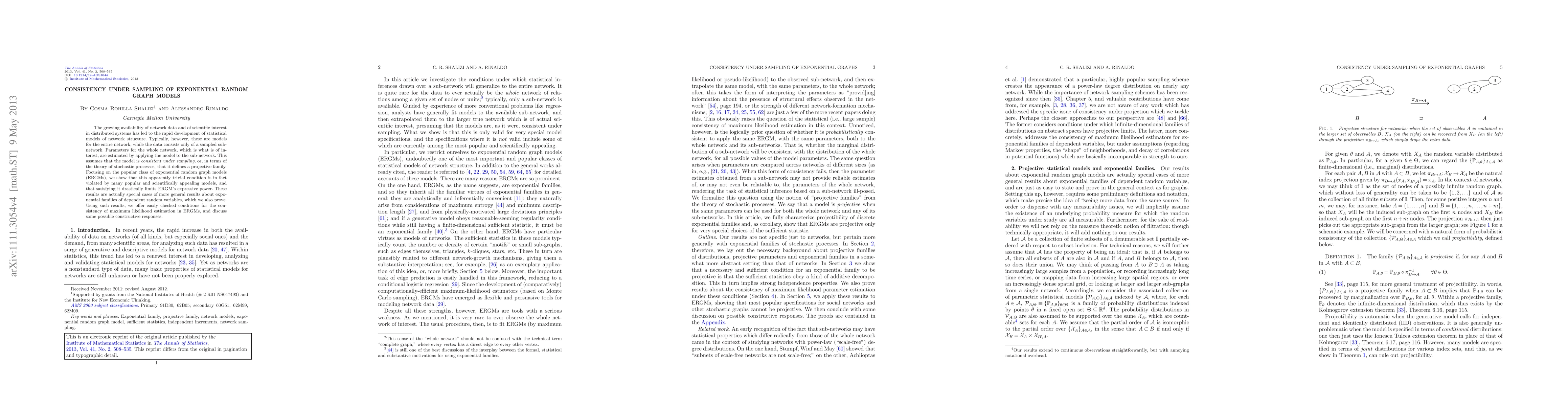Thumbnail for Consistency under sampling of exponential random graph models