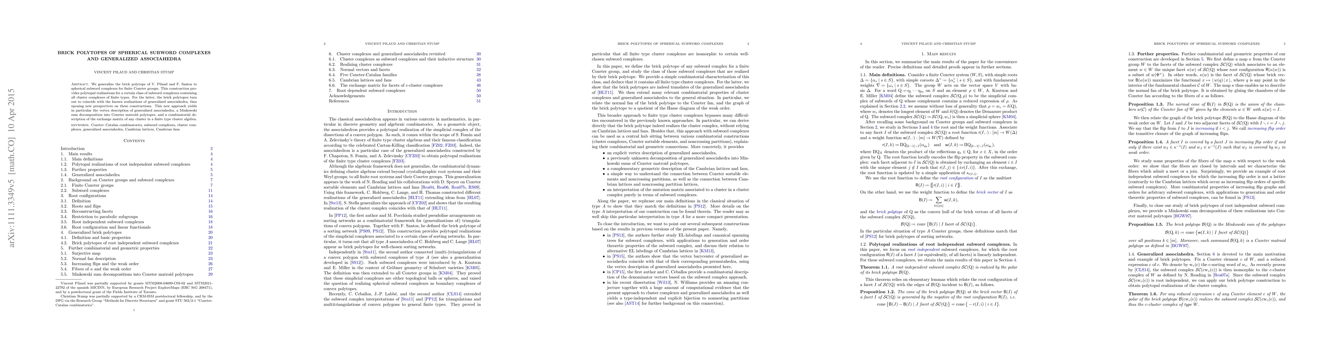Thumbnail for Brick polytopes of spherical subword complexes and generalized
  associahedra