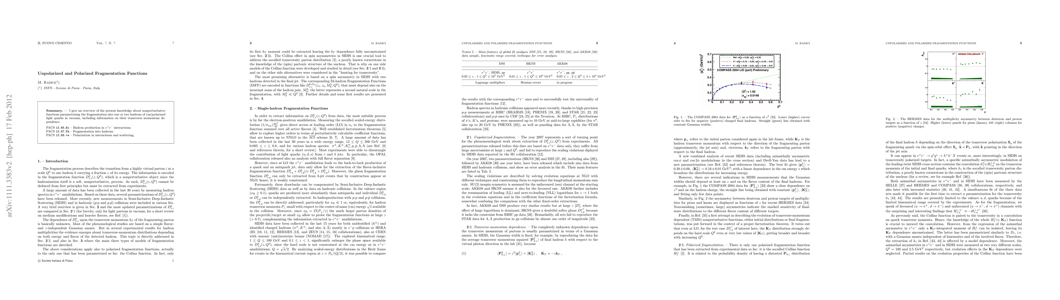 Thumbnail for Unpolarized and Polarized Fragmentation Functions