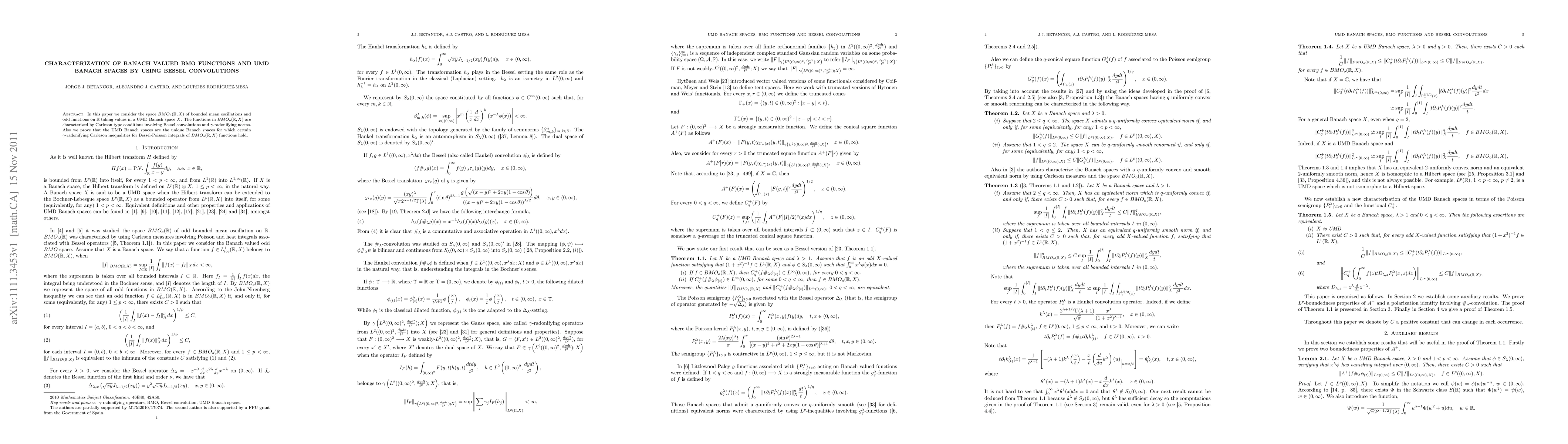 Thumbnail for Characterization of Banach valued BMO functions and UMD Banach spaces by
  using Bessel convolutions
