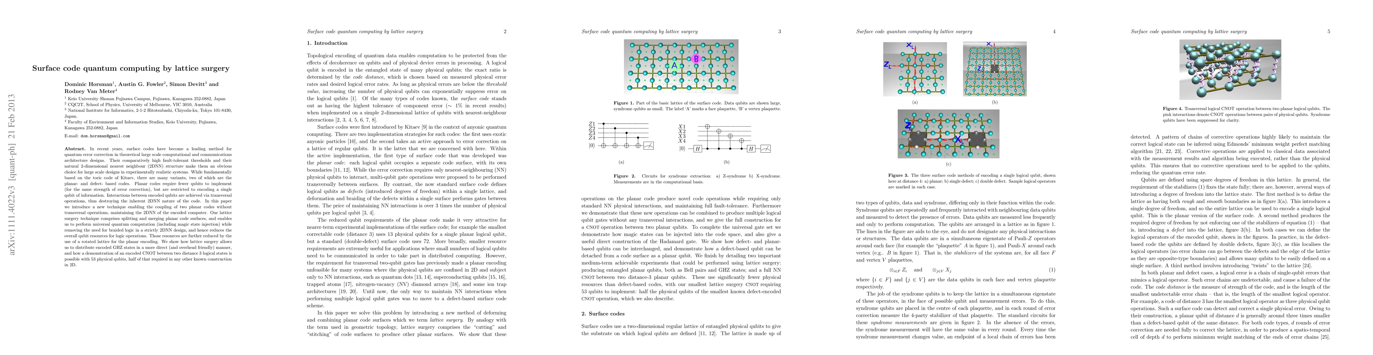 Thumbnail for Surface code quantum computing by lattice surgery