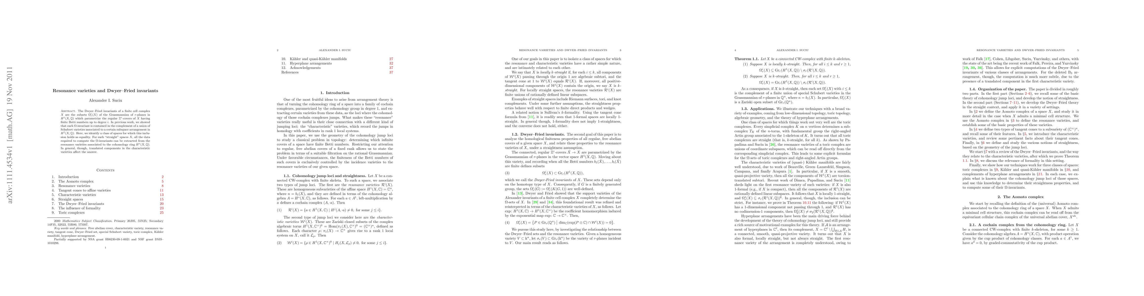 Thumbnail for Resonance varieties and Dwyer-Fried invariants