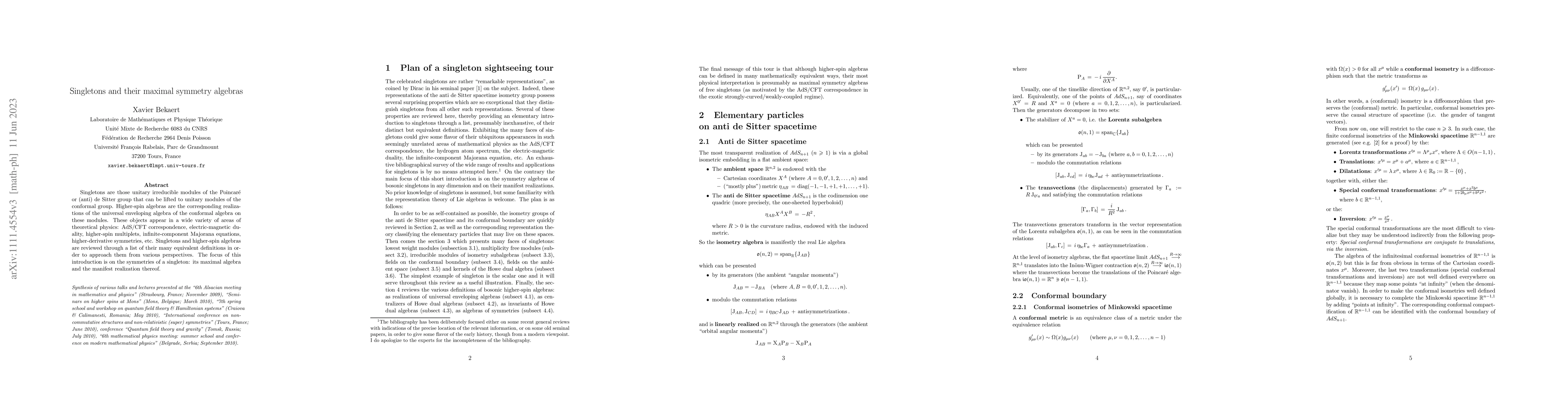 Thumbnail for Singletons and their maximal symmetry algebras