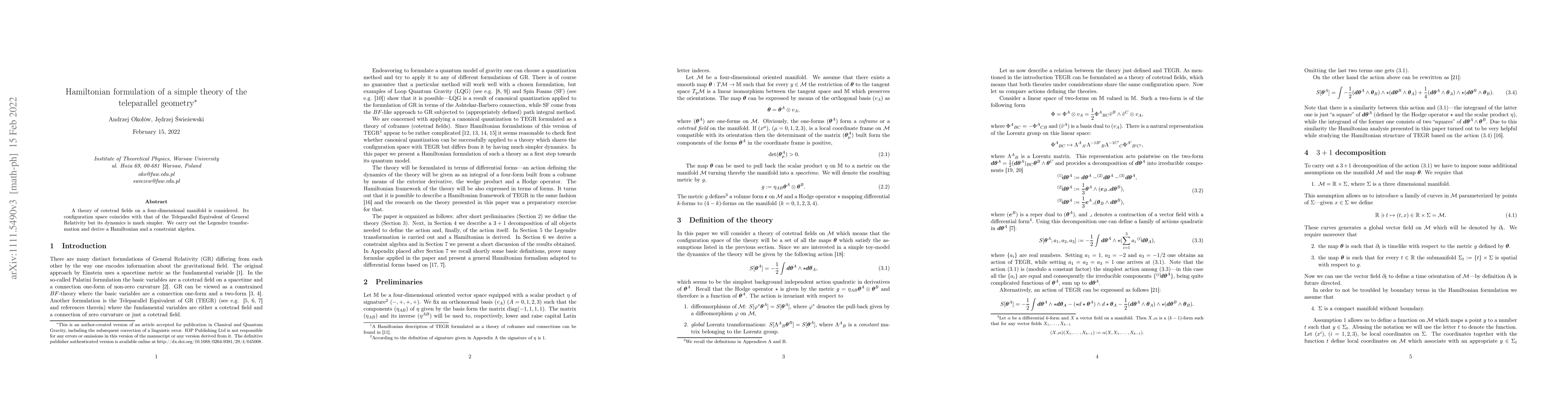 Thumbnail for Hamiltonian formulation of a simple theory of the teleparallel geometry