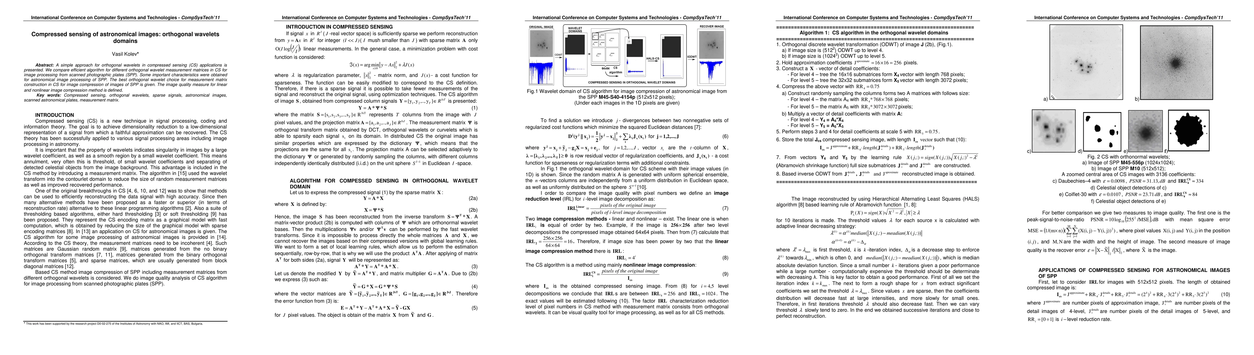 Thumbnail for Compressed sensing of astronomical images:orthogonal wavelets domains
