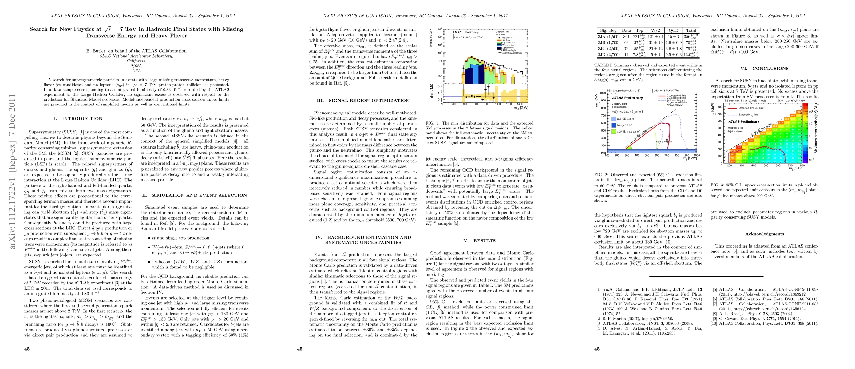 Thumbnail for Search for New Physics at sqrt{s} = 7 TeV in Hadronic Final States with
  Missing Transverse Energy and Heavy Flavor
