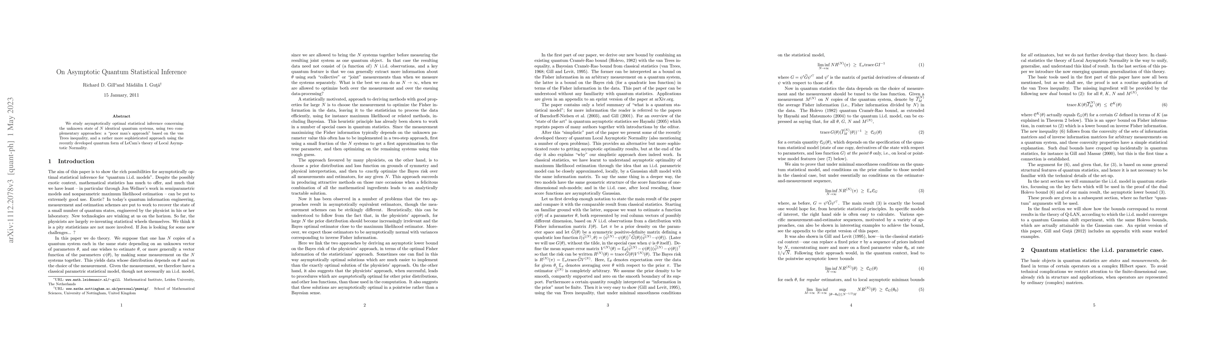 Thumbnail for On Asymptotic Quantum Statistical Inference