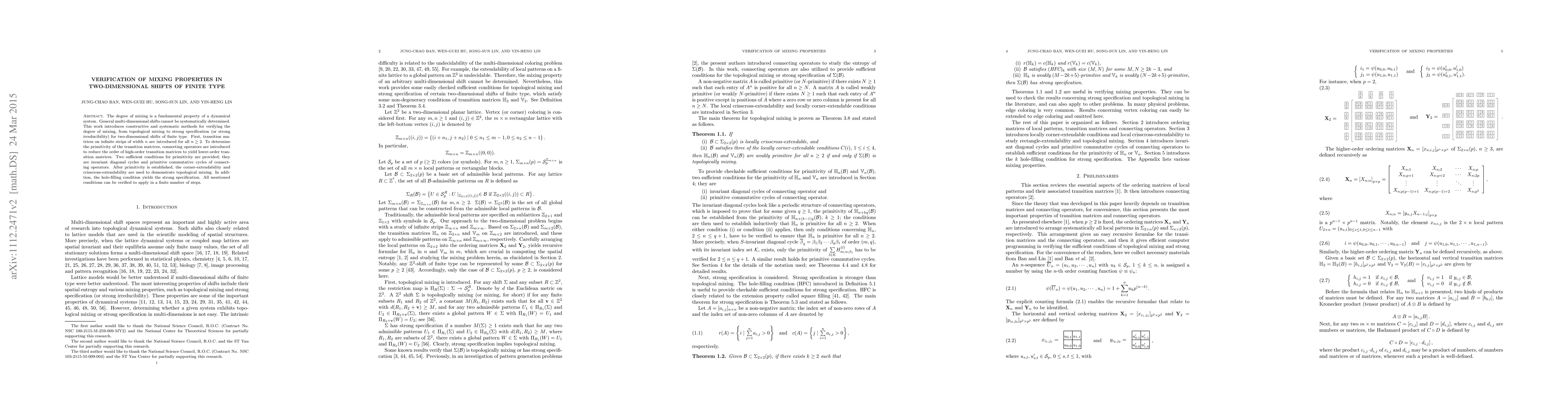 Thumbnail for Verification of mixing properties in two-dimensional shifts of finite
  type