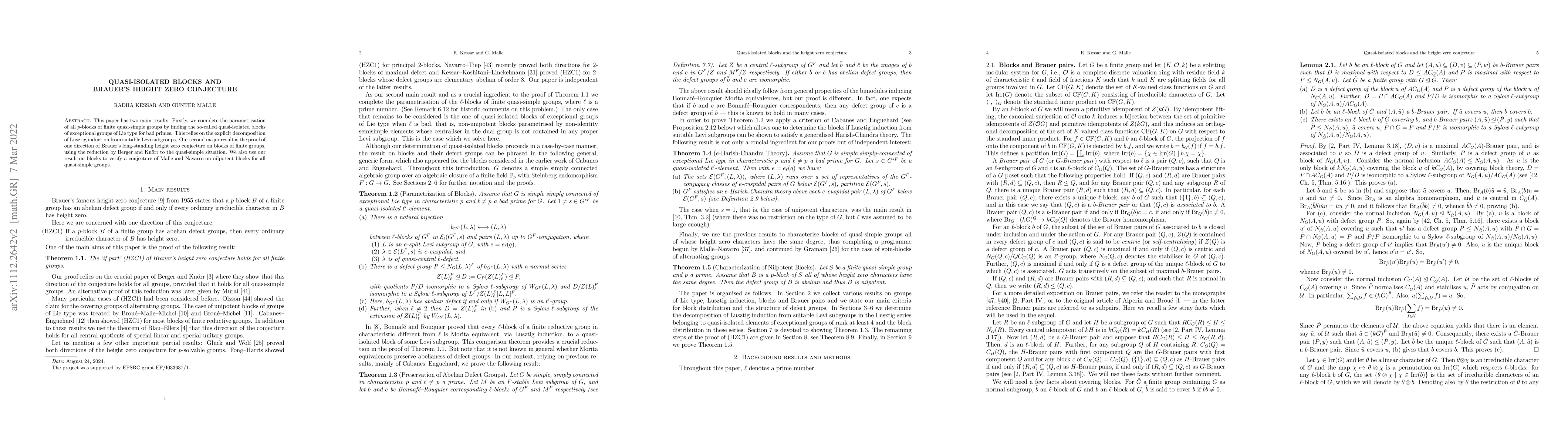 Thumbnail for Quasi-isolated blocks and Brauer's height zero conjecture