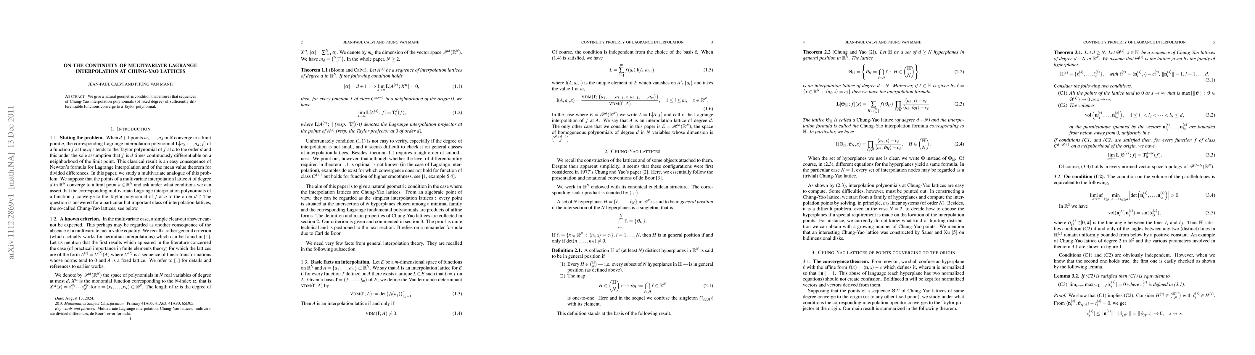 Thumbnail for On the Continuity of Multivariate Lagrange Interpolation at Chung-Yao
  Lattices