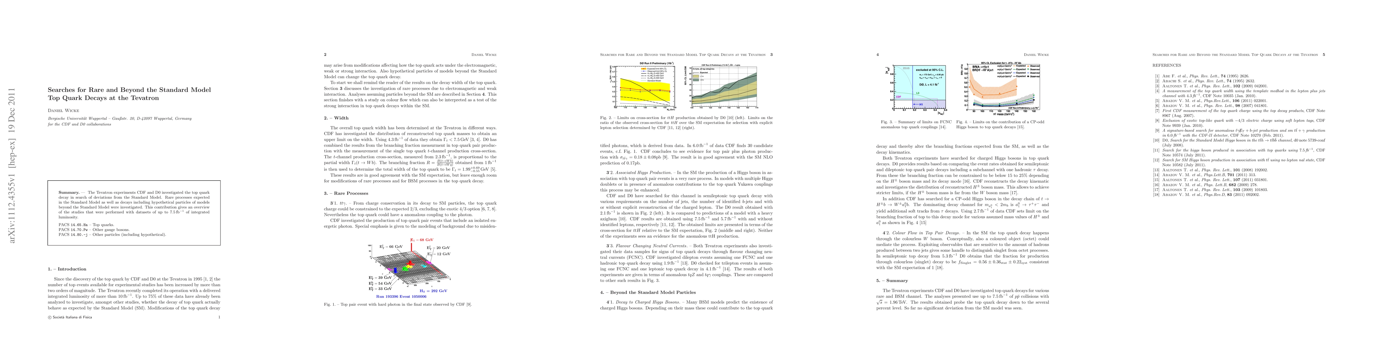 Thumbnail for Searches for Rare and Beyond the Standard Model Top Quark Decays at the
  Tevatron