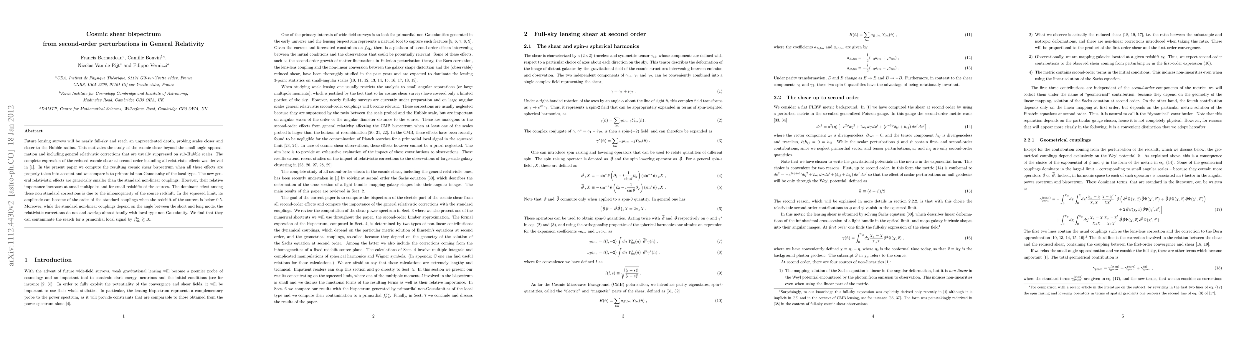 Thumbnail for Cosmic shear bispectrum from second-order perturbations in General
  Relativity