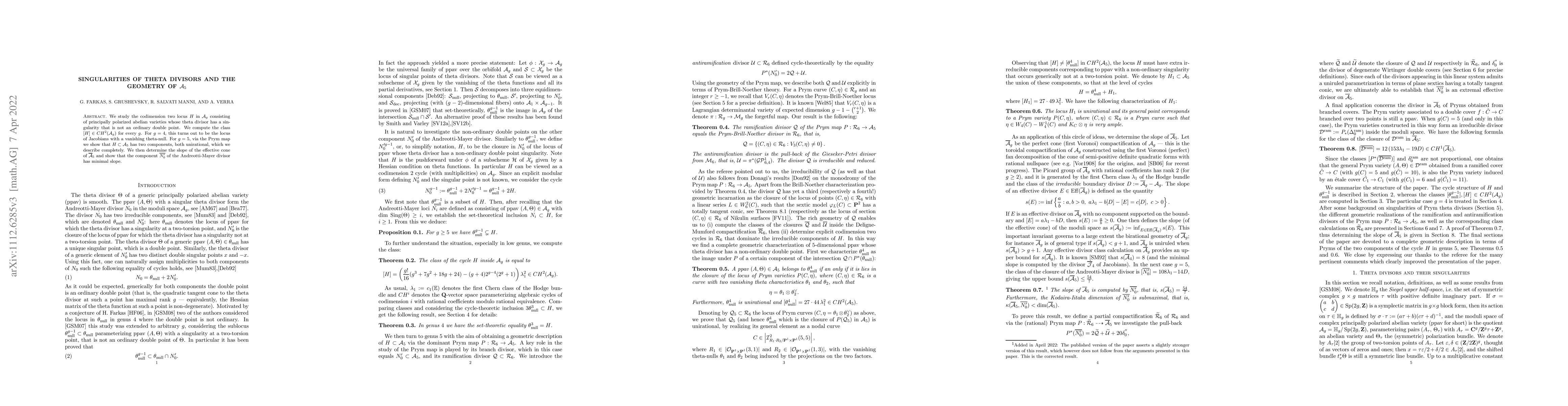 Thumbnail for Singularities of theta divisors and the geometry of A_5
