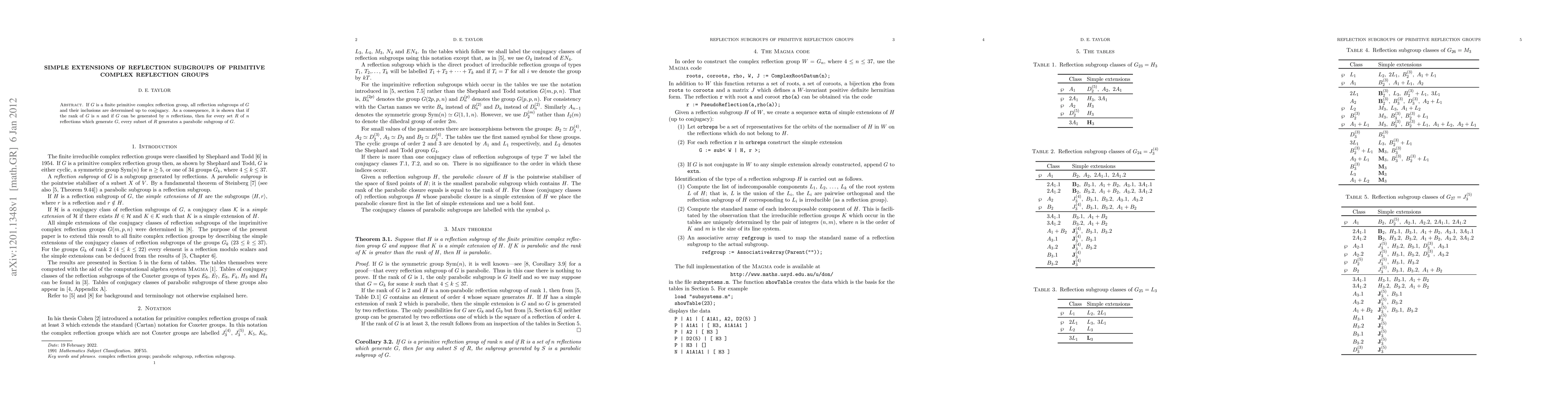 Thumbnail for Simple extensions of reflection subgroups of primitive complex
  reflection groups