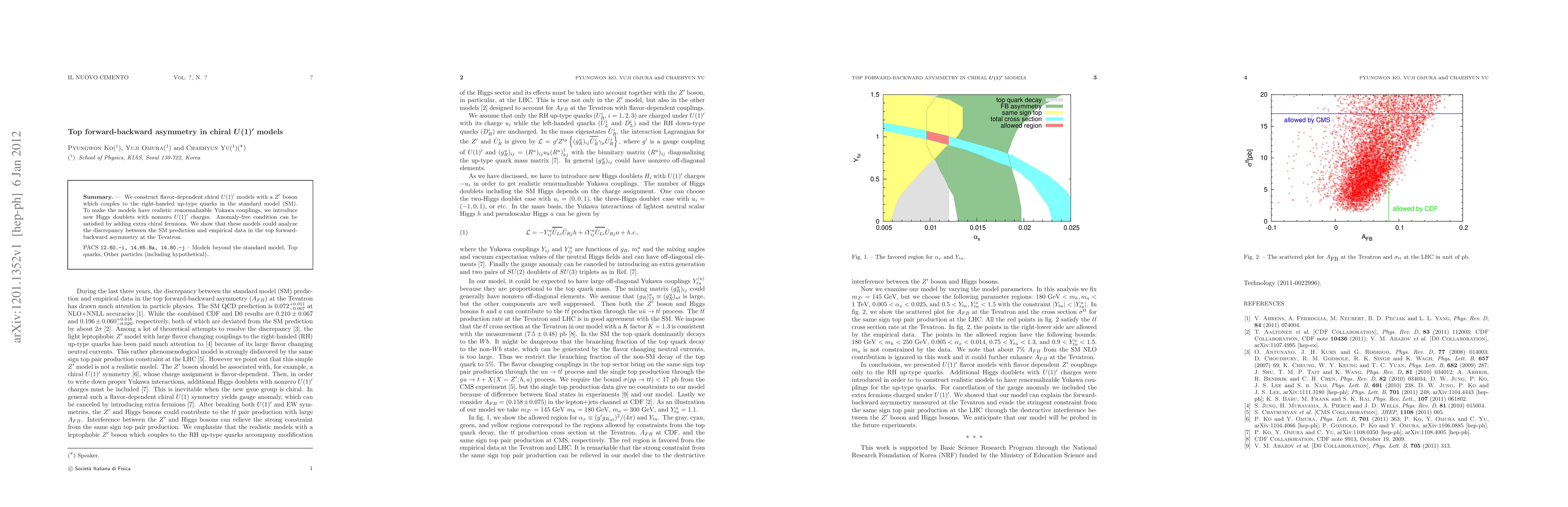 Thumbnail for Top forward-backward asymmetry in chiral U(1)' models